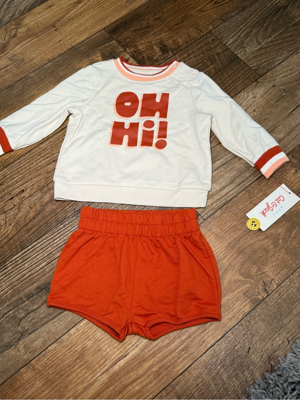 Cat & Jack White Top and Orange Shorts set